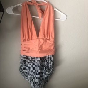 one piece swim suit pink with stripes Size L